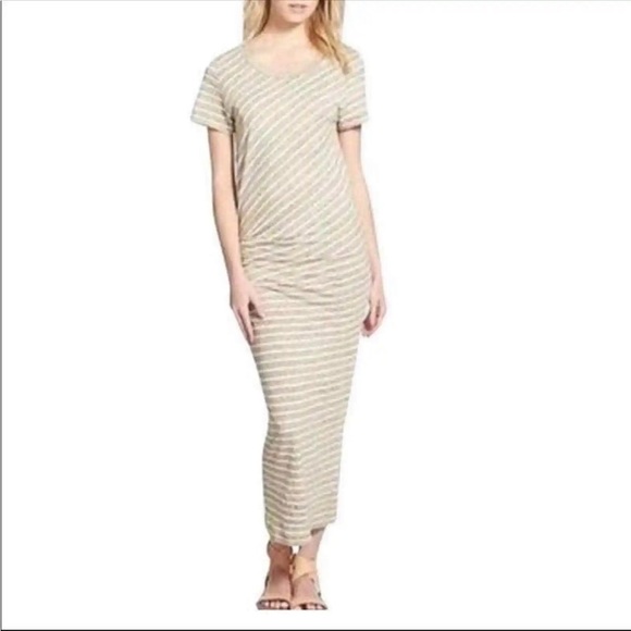 James Perse Dresses & Skirts - Standard James Perse Estilo Stripped Tucked Ruched Body-con Maxi Dress Size 2/M